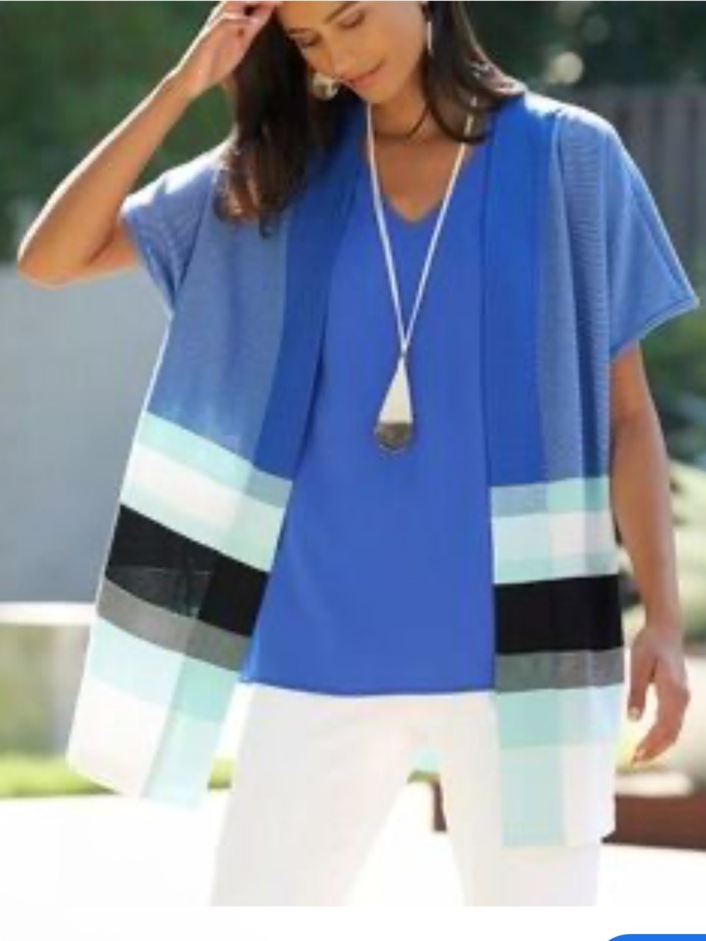 MING WANG Mixed Stripe Short Sleeve Knit Jacket L / XL